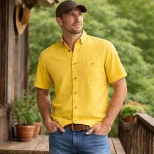 Vintage 80s Mens Medium IVP Classics Yellow Button-Down Shirt 42 Chest